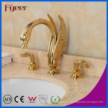 Fyeer New Attractive Double poignée Golden Waterfall Swan bassin robinet